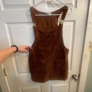 Loveriche Brown Corduroy Pinafore Overall Mini Dress